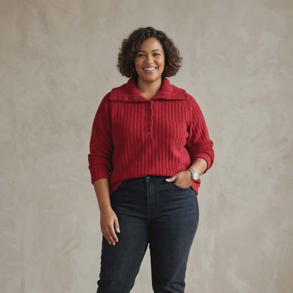 Vintage 90s B.U.M. Equipment Red Ribbed Knit Button Collar Sweater - Plus Size 1